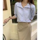Short-sleeve Plain Blouse / Plain Slit Midi Skirt