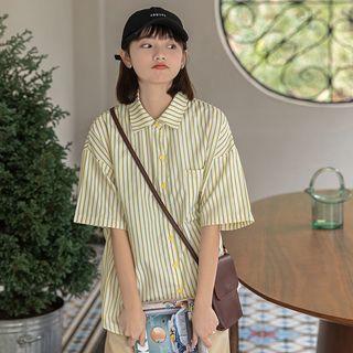 Short-sleeve Striped Shirt Beige - One Size