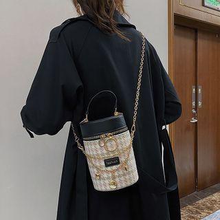 Top Handle Houndstooth Chain Bucket Bag