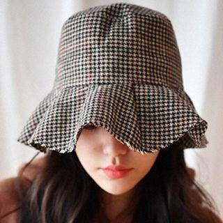 Plaid Ruffle Trim Bucket Hat