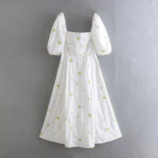 Short-sleeve Square-neck Tie-back Dress