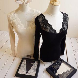 Set: Lace Trim Long Sleeve Top + Leggings