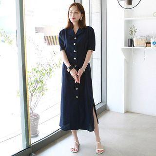 Linen Blend H-line Long Shirtdress