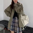Cargo Shirt / Long-sleeve T-shirt / Plaid Mini A-line Skirt