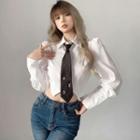 Set: Puff-sleeve Crop Shirt + Numbering Neck Tie