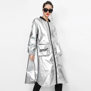 Lettering Long Zip Jacket Silver - One Size