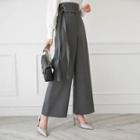 Belted High-rise Wide Dress Pants