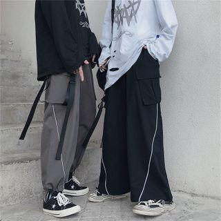 Reflective Trim Wide-leg Cargo Pants