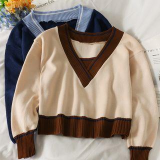 Colorblock Loose-fit Crop Knit Top