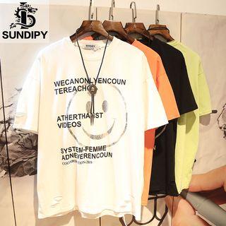 Short-sleeve Smiley Face Letter T-shirt