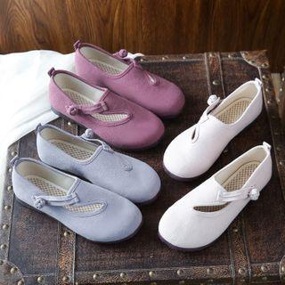 Plain Round-toe Frog-button Flats
