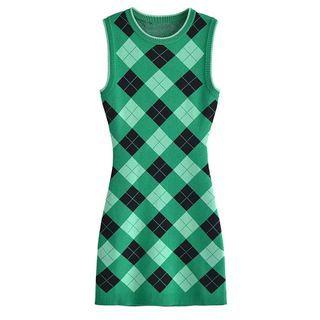 Argyle Knit Mini Sheath Tank Dress