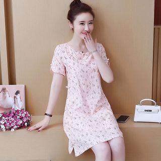Short-sleeve Floral Pattern Qipao A-line Dress