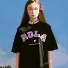 Rola Floral Letter-printed Cotton T-shirt Black - One Size