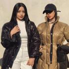 High-neck Drawstring-waist Padded Jacket