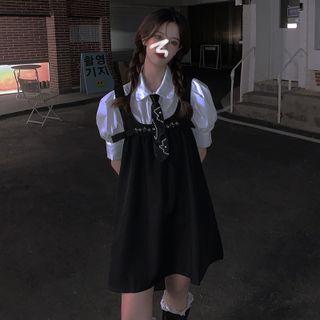 Short-sleeve Blouse / Sleeveless Dress / Tie / Set
