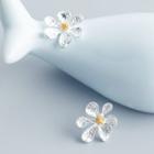 925 Sterling Silver Flower Earring 1 Pair - S925 Sterling Silver - Silver & Yellow - One Size