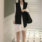 Long-sleeve Asymmetric Chiffon Dress / Single-button Vest