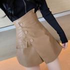 Faux Leather Mini A-line Skort / Long-sleeve Zip Knit Top