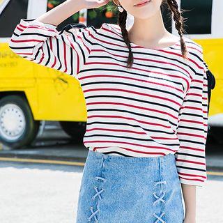 Striped Bow Accent 3/4 Sleeve T-shirt