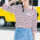 Striped Bow Accent 3/4 Sleeve T-shirt