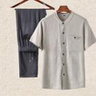 Set: Short-sleeve Henley Top + Loose Fit Pants