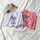Round-neck Cat Embroidered Short-sleeve T-shirt