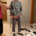 Polka Dot Sweater / Plain Shirt / Crop Dress Pants
