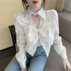 Bow-front Lace Blouse White - One Size
