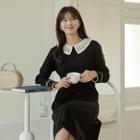 Crochet-collar Lace-trim Midi Dress