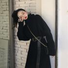 Turtle-neck Midi A-line Sweater Dress Black - One Size