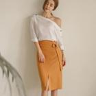 Set: Off-shoulder 3/4-sleeve Blouse + Pencil Skirt