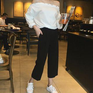 Off Shoulder Long-sleeve Top / Cropped Wide Leg Pants
