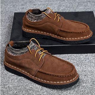Genuine Leather Knit Panel Oxfords