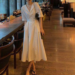 Elbow-sleeve Plain Coat Dress
