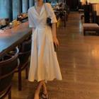 Elbow-sleeve Plain Coat Dress