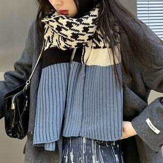 Houndstooth Colour Block Knit Scarf