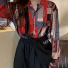 Color Block Printed Long-sleeve Shirt Multicolor - One Size