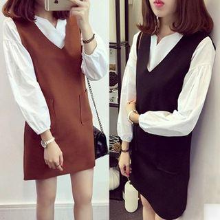Set: Sleeveless Pocketed Mini Dress + 3/4-sleeve Top