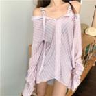 Cold-shoulder Buckle Strap Pinstriped Shirt Pink - One Size
