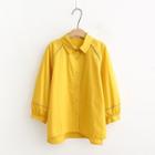 3/4-sleeve Plain Shirt Yellow - One Size