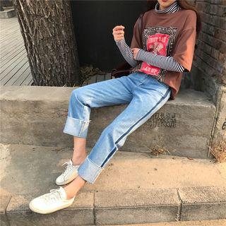 Roll Up Hem Straight Cut Jeans