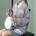 Mock Two-piece Embroidered Long-sleeve Collared Sweatshirt