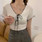 Lettuce Edge Lace-up Cropped T-shirt
