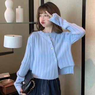 Asymmetric Ribbed Knit Cardigan