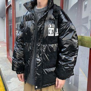Stand-collar Wet-look Padded Jacket