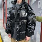 Stand-collar Wet-look Padded Jacket