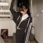 Long-sleeve Striped Cropped Hooded Jacket