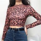 Mock Neck Leopard Long-sleeve T-shirt