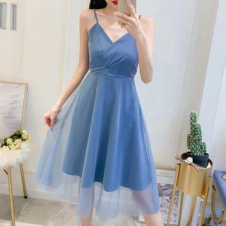 Spaghetti Strap Mesh Paneled A-line Dress